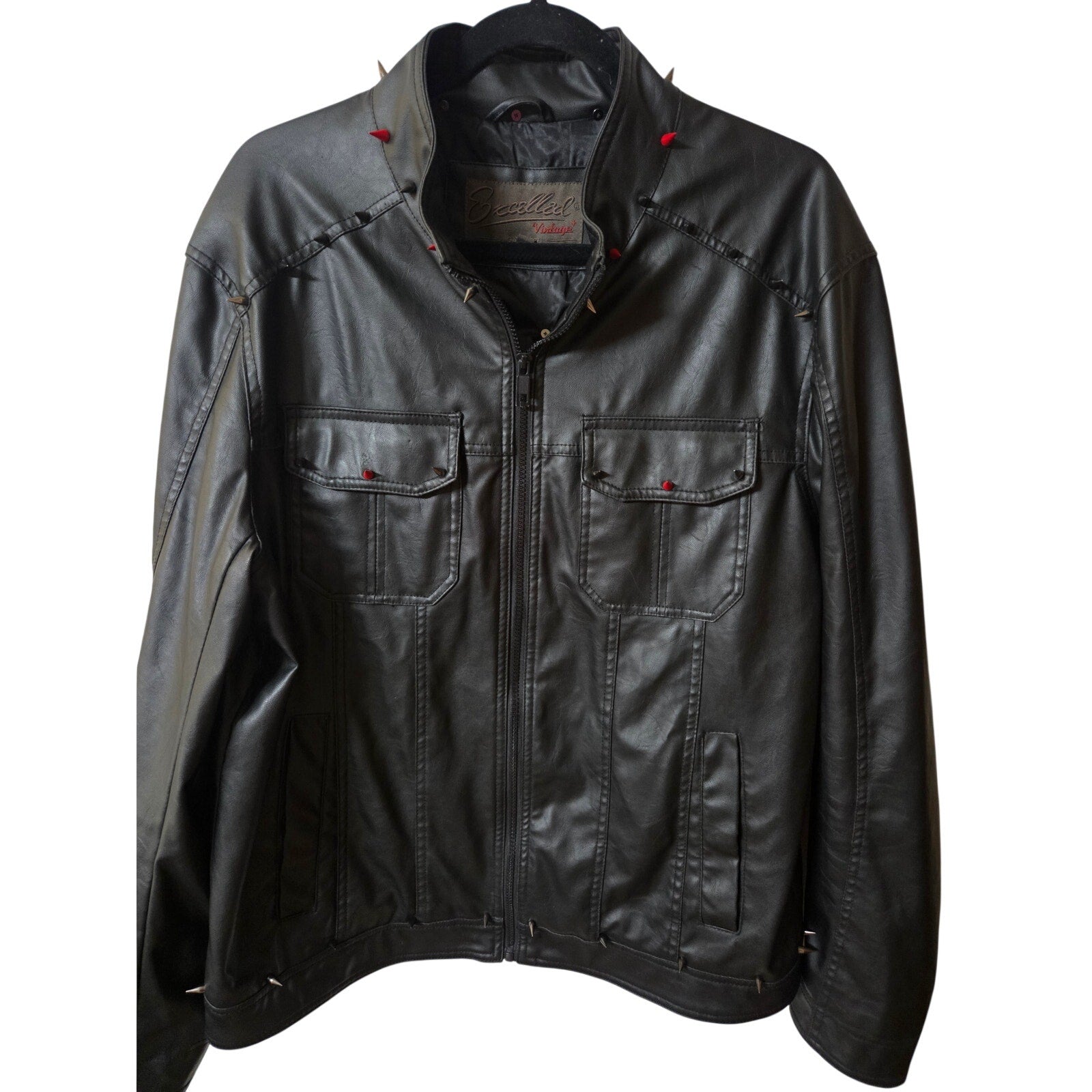 Expelled Vintage Faux Leather Jacket with Custom Metal Spikes Men's Size L