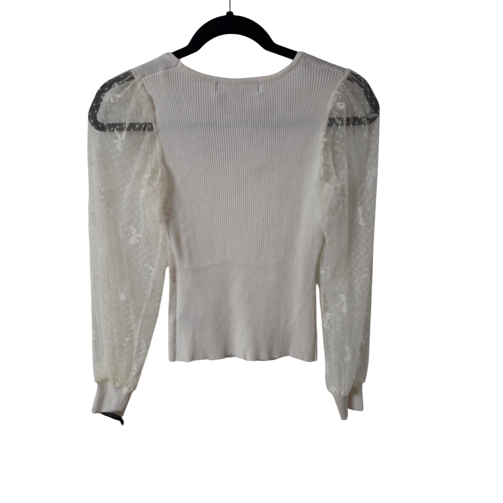 Madden Girl Square Neck Ribbed Top with Mesh Sleeves Size M
