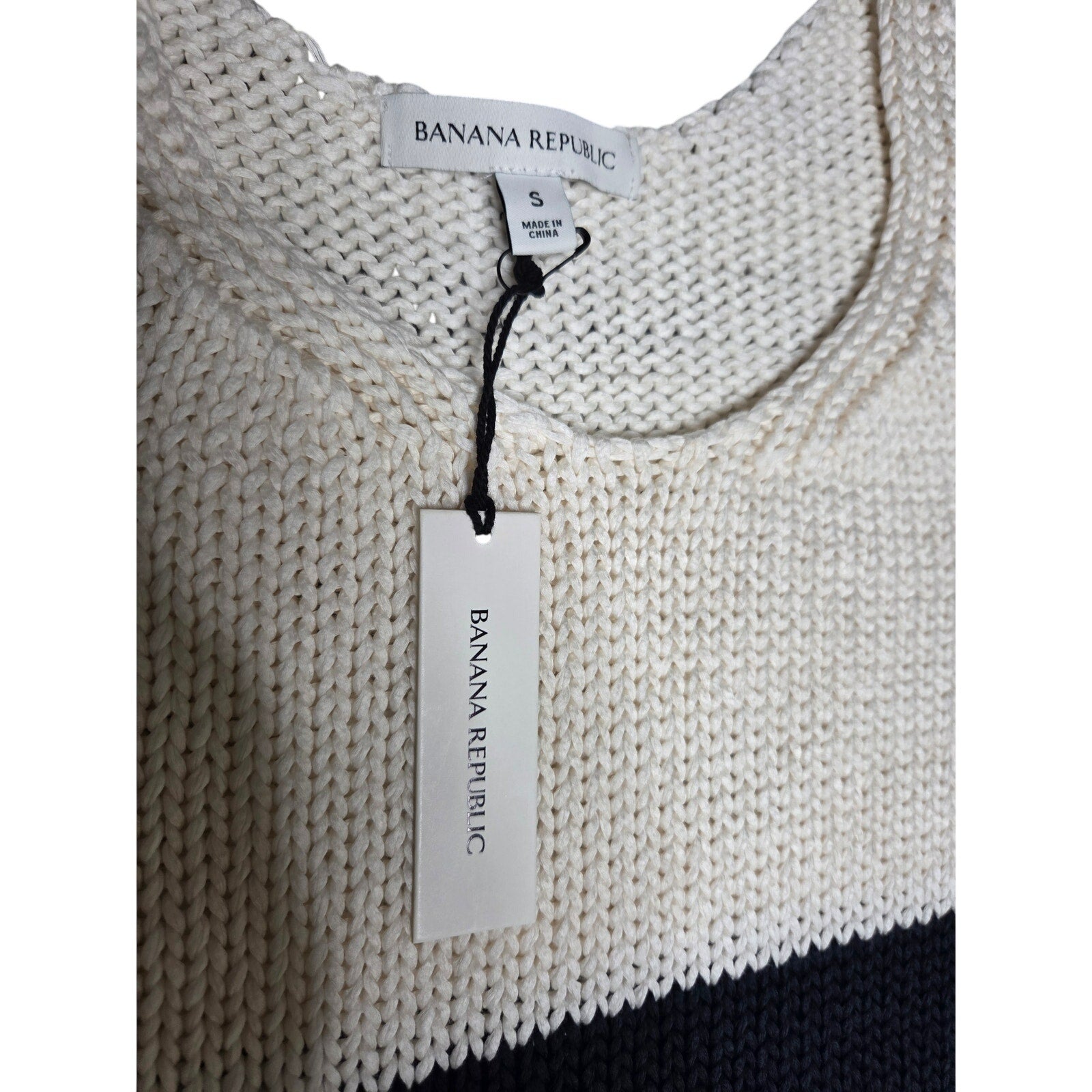 Banana Republic Striped Knit Tank Top Cream and Navy Blue Women's Size S