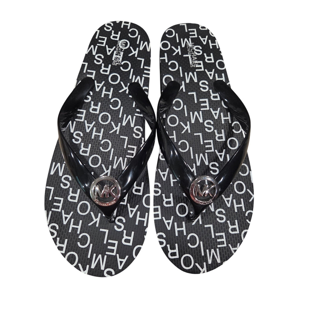NWOT Micheal Kors Monogram Black and White Flip Flops Women's Size 9
