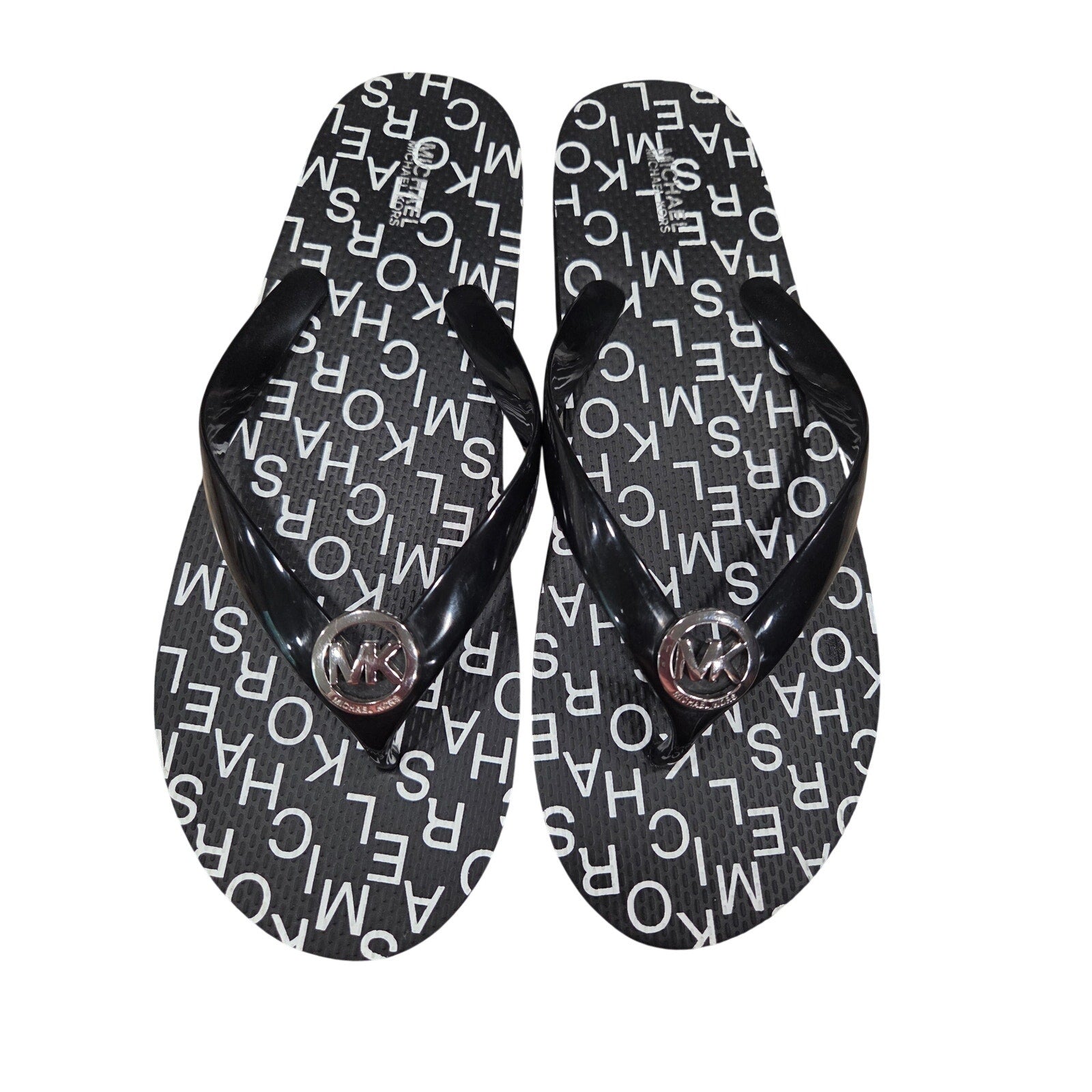 NWOT Micheal Kors Monogram Black and White Flip Flops Women's Size 9