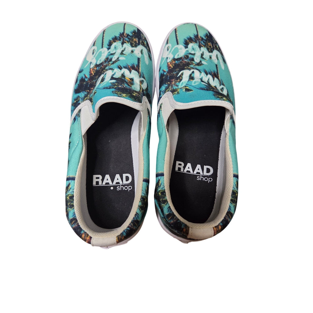 RAAD Slip on shoes with chill vibes & palm trees Men size 9; women size 7