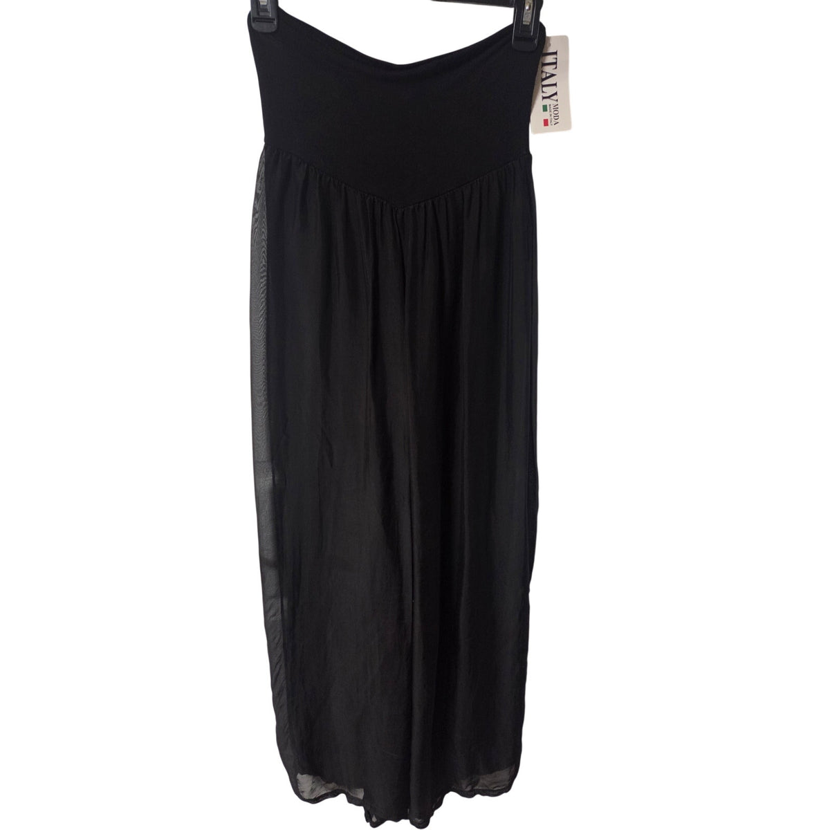 NWT Moda Italy Elastic waist Band Wide Leg Silk Beach Pants in Black Size S/M