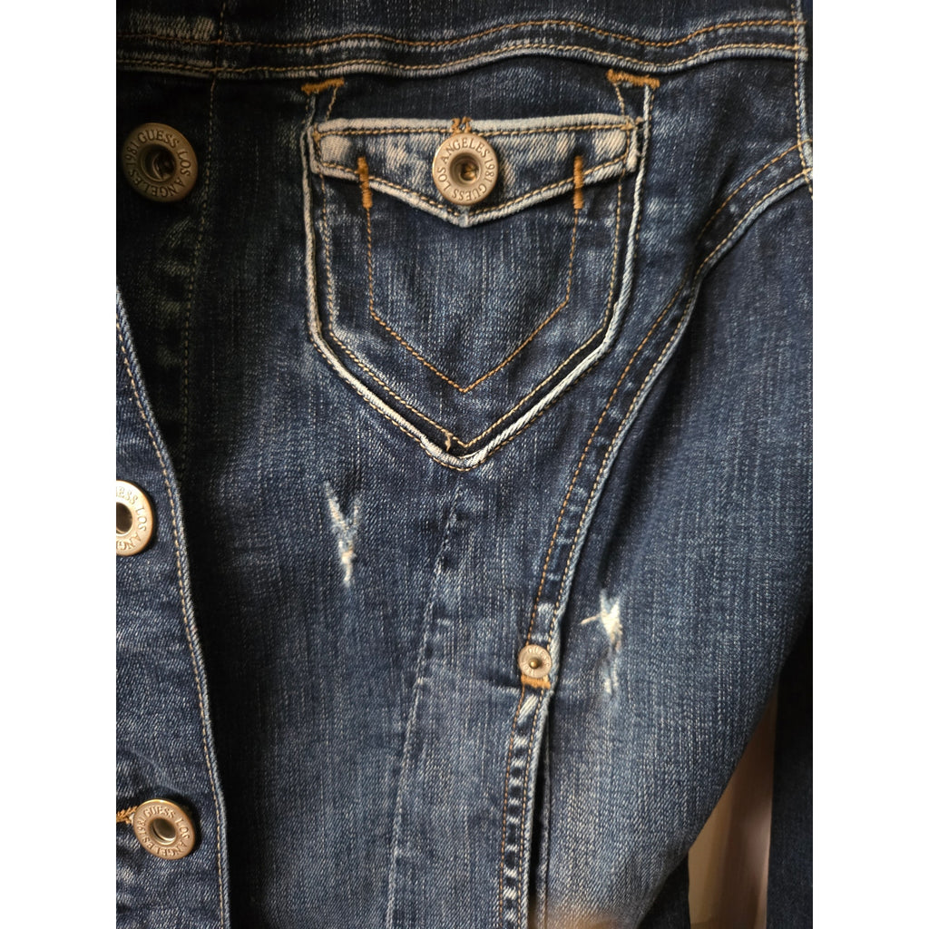 Guess Distressed Navy Denim Jacket Women's Size L